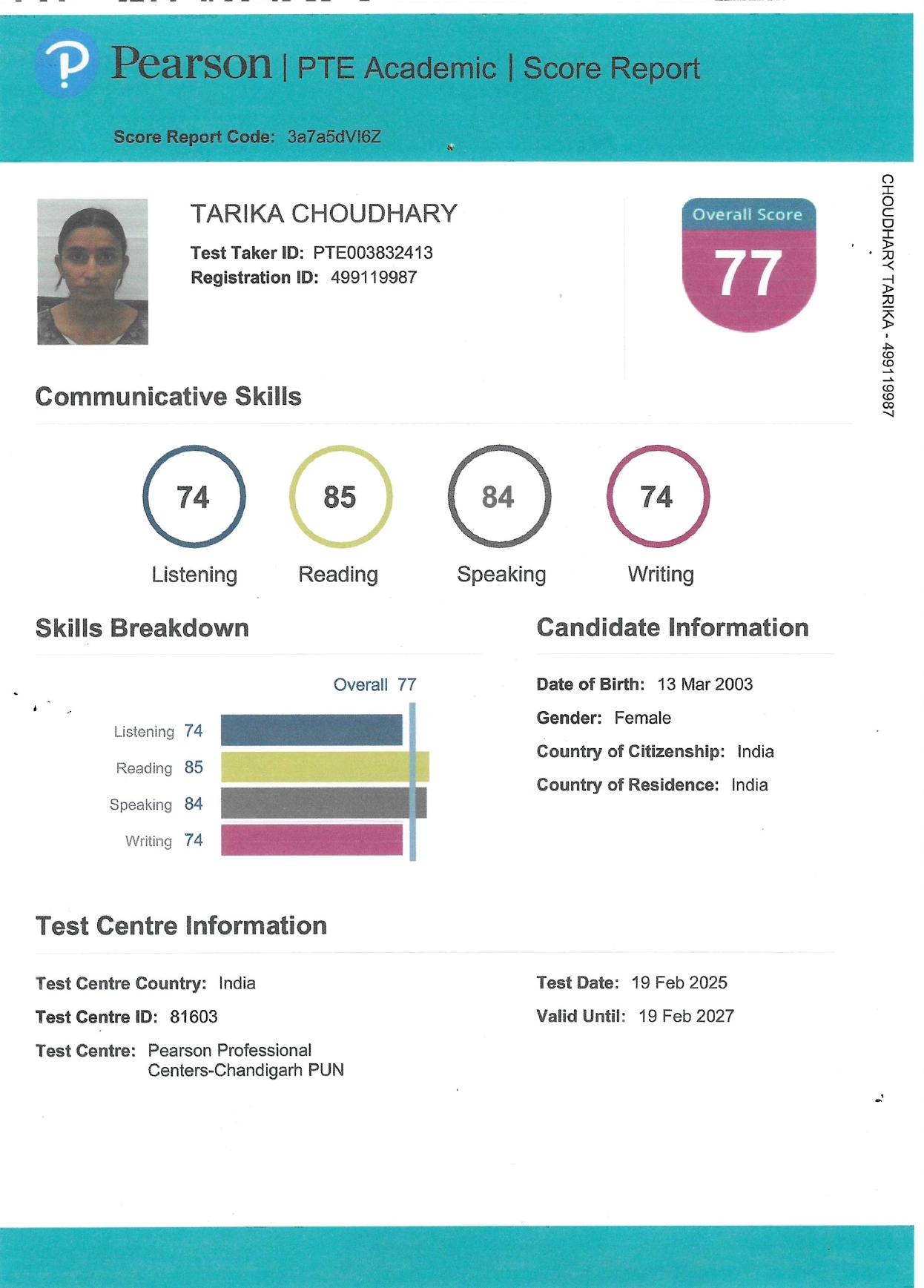 Combined PTE score cards, Jaipur PTe Center , PTE Center in Jaipur