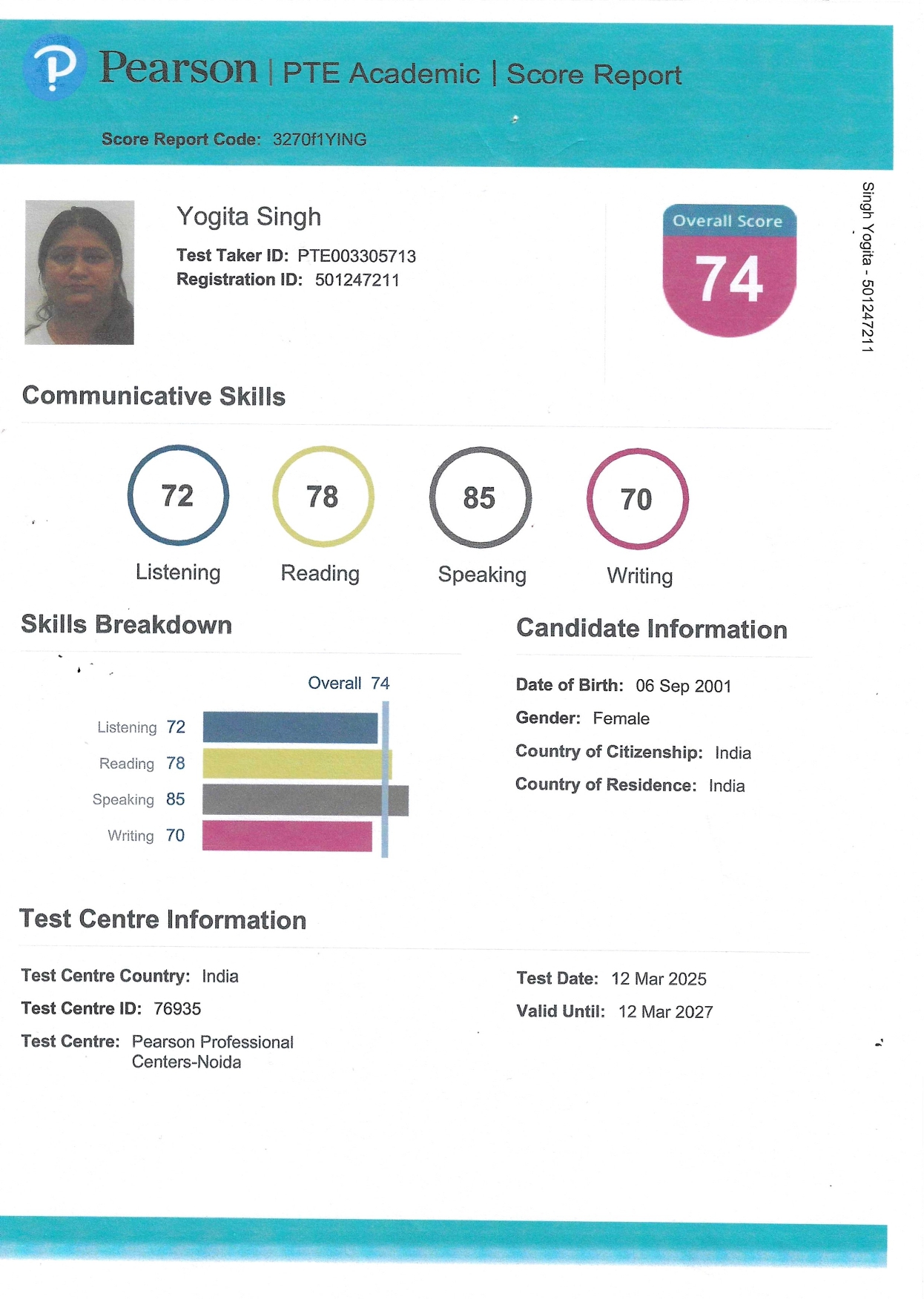 Combined PTE score cards, Jaipur PTe Center , PTE Center in Jaipur