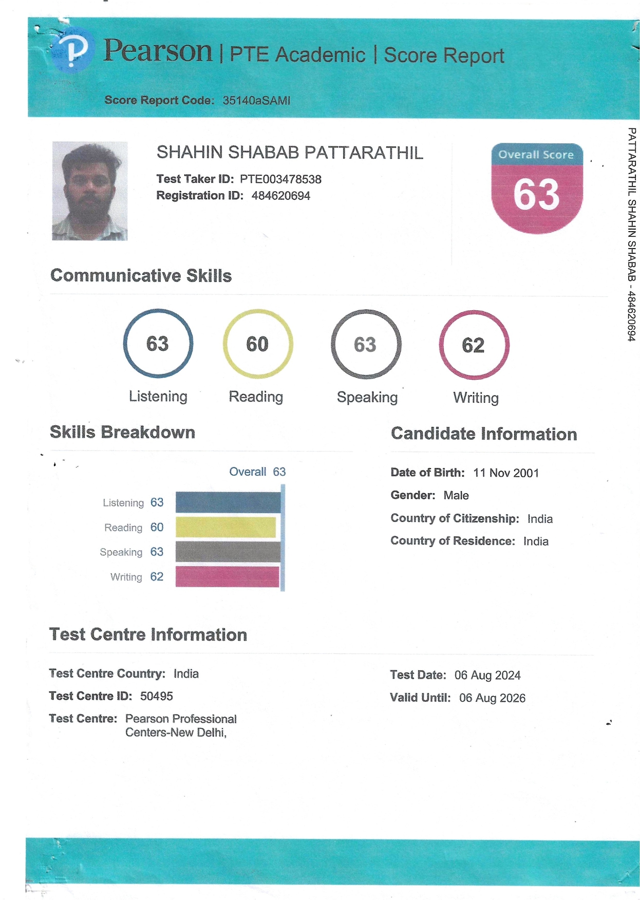 Combined PTE score cards, Jaipur PTe Center , PTE Center in Jaipur
