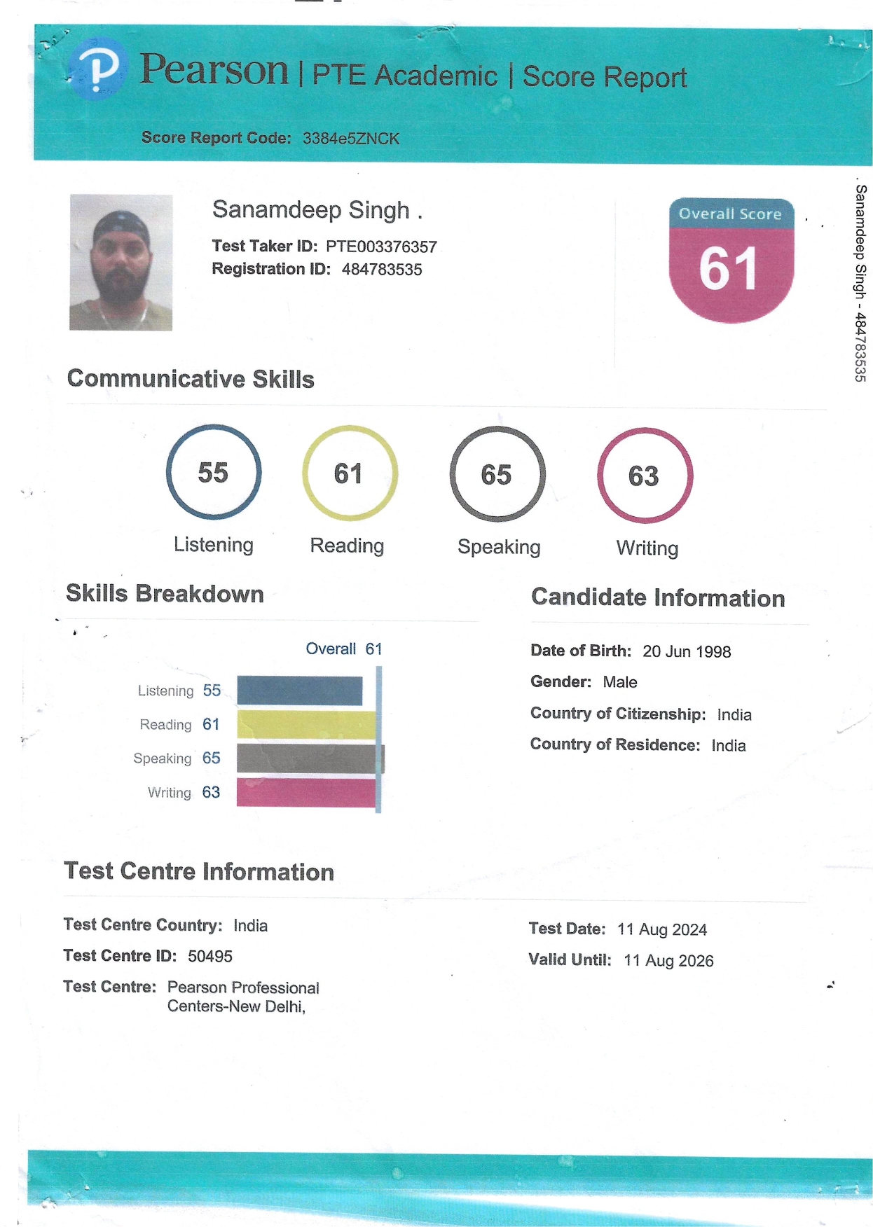 Combined PTE score cards, Jaipur PTe Center , PTE Center in Jaipur